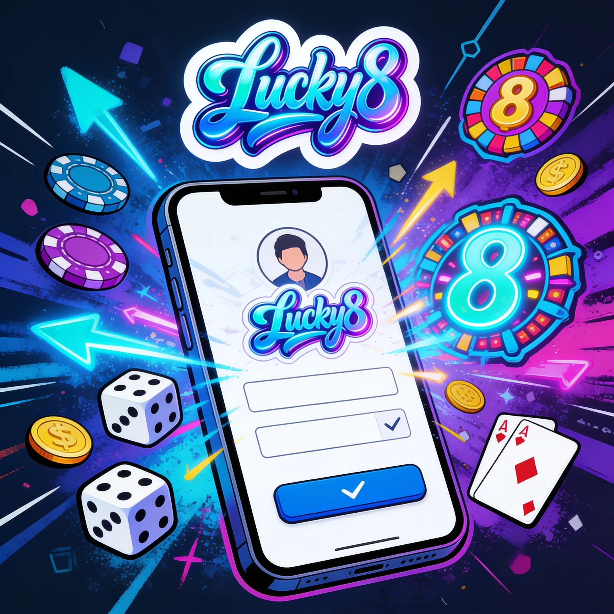 Téléphone Lucky8 affichant un formulaire de profil